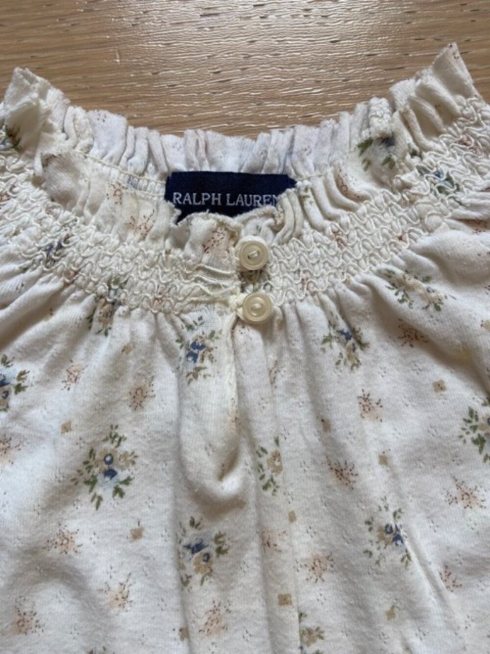 Ralph Lauren size 18-month baby blouse, cream floral pattern, smoking details